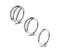 OUFER Body Piercing 3pcs Helix Piercing Ring Hoop 16G Tragus Earring 316L Stainless Lip Labret Ring Rook Snug Conch Septum Piercing Jewellery