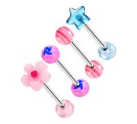 OUFER Body Piercing 4pcs de Barres pour Langue en Acier Inoxydable 316L 14G Barbelles Droits avec en Acrylique de 16mm Bijoux de Piercing Multi-Usages pour Langue et Nipple Idéaux