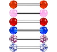 OUFER Body Piercing 6pcs de Piercing langue et mamelon 14G Barre en acier inoxydable 316L 16mm Barres piercing de langue avec paillettes pour piercings frais ou cicatrisés