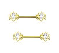OUFER Body Piercing Barre de Nipple en Acier Inoxydable 316L 14G (1,6mm) Longueur d'Usure 14mm Anneau de Perçage de Nipple Lotus CZ Bijoux de Corps Or/Argent pour Hommes et Femmes