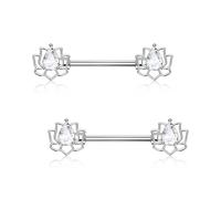 OUFER Body Piercing Barre de Nipple en Acier Inoxydable 316L 14G (1,6mm) Longueur d'Usure 14mm Anneau de Perçage de Nipple Lotus CZ Bijoux de Corps Or/Argent pour Hommes et Femmes