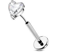 OUFER Body Piercing Bijoux Perçage Hélix 18G en Acier INOX 316L Clou Plat sans Fil 6/8mm Cœur/Cristal pour Cartilage Lèvre Labret Femme Boucle d'oreille Corps