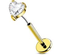 OUFER Body Piercing Bijoux Perçage Hélix 18G en Acier INOX 316L Clou Plat sans Fil 6/8mm Cœur/Cristal pour Cartilage Lèvre Labret Femme Boucle d'oreille Corps