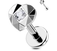 OUFER Body Piercing de Corps Labret : Studs en Titane G23 Cœur 16G 1,2mm à Filetage Intérieur pour Perçage des Lèvres, Bijoux de 6mm de Barre en Or, Argent, CZ, Méduse, Tragus, Helix, Cartilage