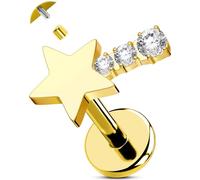OUFER Body Piercing Helix Earring: 16G Titanium Star CZ Labret Piercing Jewelry Internally Threaded 6mm Bar Gold/Silver Cartilage Tragus Lip Piercings for Women