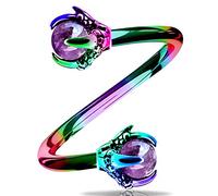 OUFER Body Piercing Helix Earring Piercing 16G 316L Stainless Steel Dragon Claw Amethyst Center Twist Lip Labret Piercing Ring Jewellery Belly Piercing