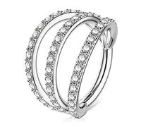 OUFER Body Piercing Helix Earrings 16G Cartilage Helix Conch Earring Hoop Clear CZ Hinged Segment Nose Ring 316L Surgical Steel Tragus Daith Earrings Piercing Jewellery