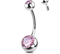 OUFER Body Piercing Internally Belly Bars 316L Stainless Steel Belly Button Bars 10/12/14/16mm Navel Bar 14G Belly Button Ring Pink CZ Navel Piercings Jewellery Belly Piercings