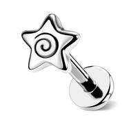 OUFER Body Piercing Labret Lip Stud Jewelry Internally Helix Tragus Earring | Non Nickel Lead Hypoallergenic 16G 1.2mm 6mm 316L Stainless Steel Star Flat Back Easy Pain Free Bar for Birthday Anniversary