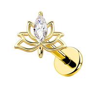 OUFER Body Piercing Lip Stud: Titanium Lotus Cartilage Earring 18G(1.0mm) Threadless Labret Bar with CZ/Moss Agate Helix Tragus Nose Lip Piercing Jewelry