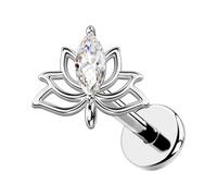 OUFER Body Piercing Lip Stud: Titanium Lotus Cartilage Earring 18G(1.0mm) Threadless Labret Bar with CZ/Moss Agate Helix Tragus Nose Lip Piercing Jewelry