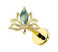 OUFER Body Piercing Lip Stud: Titanium Lotus Cartilage Earring 18G(1.0mm) Threadless Labret Bar with CZ/Moss Agate Helix Tragus Nose Lip Piercing Jewelry