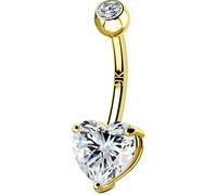 OUFER Body Piercing Nombril en Or 9K Bélly Bar Courbé avec Cœur en Zircon Cubique Tige Filetée Interne 10/12/14/16mm Hypoallergénique Cadeau Élégant Navel Belly Piercing Jewelry