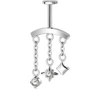 OUFER Body Piercing Push in Vertical Helix Earring 316L Stainless Steel | Hypoallergenic 16G 1.2mm 6mm threadless Labret Stud Dangle Chain CZ Easy Pain Free for Helix Lip Tragus Left Right Ear