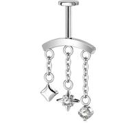 OUFER Body Piercing Push in Vertical Helix Earring 316L Stainless Steel | Hypoallergenic 16G 1.2mm 6mm threadless Labret Stud Dangle Chain CZ Easy Pain Free for Helix Lip Tragus Left Right Ear
