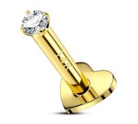 OUFER Body Piercing Threadless 14K Gold Helix Earrings 16G Labret Piercing Jewellery Heart Push in Lip Stud Bar Clear CZ Tragus Conch Piercing Cartilage Earrings
