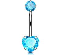 OUFER Body Piercing Titanium 10/12/14/16mm Internally Belly Button Bars Navel Bars 14G Belly Button Rings Aqua CZ Belly Button Piercing Heart Navel Piercing Jewellery