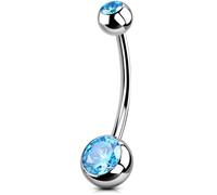 OUFER Body Piercing Titanium Bauchnabelpiercing 10/12/14/16mm Internally Navel Bars Piercing 14G/1.6MM Nabelpiercing Aqua CZ Belly Bars Piercing Jewellery