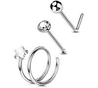 OUFER Body Piercing Titanium Nose Ring Hoop 3PCS Nostril Piercings 20G Nose Hoop L-Shaped Nose Studs Helix Labret Lip Piercing Jewellery for Women Men