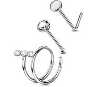 OUFER Body Piercing Titanium Nose Ring Hoop 3PCS Nostril Piercings 20G Nose Hoop L-Shaped Nose Studs Helix Labret Lip Piercing Jewellery for Women Men