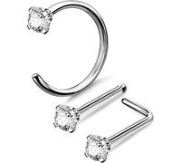 OUFER Body Piercing Titanium Nose Stud 18G Nose Piercing Hoop L Shape Nose Jewellery Nose Bone Bar Stud CZ Nose Piercing Sets