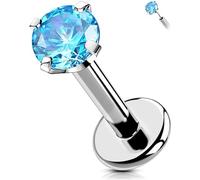 OUFER Body Piercing Titanium Push in Labret Monroe Lip Stud 16G Tragus Helix Earring Piercing Jewellery 6/8/10/12mm Threadless Aqua CZ Labret Lip Bars