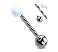 OUFER Body Piercing Titanium Tongue Bars Internally Threaded Tongue Ring Barbell White Opal Tongue Piercing Jewellery for Women Men