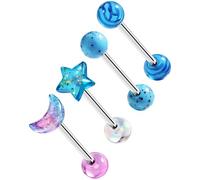 OUFER Body Piercing Tongue Bars Externally 316L Stainless Steel Tongue Ring Set 14G(1.6mm) 16mm 4Pcs Acrylic Star Moon Glitter Nipple Barbell Piercing Jewelry