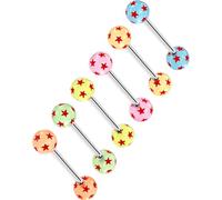 OUFER Body Piercing Tongue Bars Piercings Nipple Piercing 14G 16mm 6pcs | Hypoallergenic External Thread Tongue Ring Star Acrylic Ball 316L Stainless Steel for Tongue Nipple Piercing Jewellery