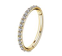 OUFER Boucles d'oreilles créoles segmentées dorées en acier inoxydable 16 g avec zircone cubique transparente pavée de tragus, hélix, cartilage, septum, anneau de nez, Métal, Zircone cubique