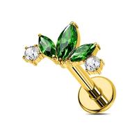 OUFER Fleur Titane Bijou Piercing Helix 18G Lotus Percing Nez Dos Plat Piercing Tragus Conch Bijou 6mm Émeraude CZ Bijou Labret Lèvre Or Sans Filetage Boucles d'Oreille Cartilage pour Femmes