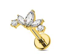 OUFER Fleur Titane Bijou Piercing Helix 18G Lotus Percing Nez Dos Plat Piercing Tragus Conch Bijou 6mm CZ Transparent Bijou Labret Lèvre Or Sans Filetage Boucles d'Oreille Cartilage pour Femmes