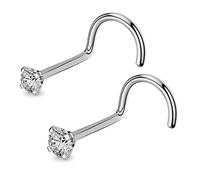 OUFER Lot de 2 Piercing Nez Anneaux Titane Screw Nose Rings Stud Nez 20 Gauge Nose S Forme Crystal Rond Bijou Homme Femme