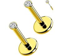 OUFER Lot de 2 piercings de nez en titane G23 sans filetage 20 G/18 G/16 G à dos plat en oxyde de zirconium pour cartilage, tragus, conque, labret, méduse, monroe, bijoux pour homme et femme, 2pcs