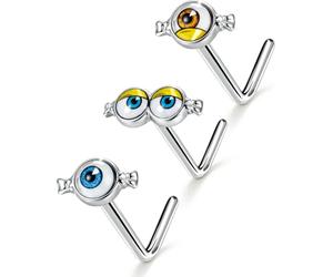 OUFER | Minions Licensed 3PCS Nose Stud, L Shape Nose Piercing Jewelry