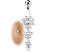 OUFER Or Piercing Nombril 316L Acier Chirurgical Percing au Nombril 14G 10mm Pendentif Anneau Belly Bar CZ Transparent Cascade Fleurs Piercing de Ventre pour Femmes
