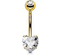 OUFER Piercing de Nombril en Titane avec Boules en Forme de cœur - 14 g - avec Double Pierre Transparente - 1,6 mm - Bijou de Nombril de 8, 10, 12, 14, 16 mm