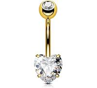 OUFER Piercing de Nombril en Titane avec Boules en Forme de cœur - 14 g - avec Double Pierre Transparente - 1,6 mm - Bijou de Nombril de 8, 10, 12, 14, 16 mm