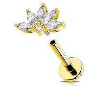 OUFER Piercing Helix Lotus Fleur Oreille Conch 16G Avant Cartilage Boucles d'Oreille Bijou 316L Acier Chirurgical 8mm Or Filetage Interne Piercing Labret Lèvre Tragus Bijou pour Femmes