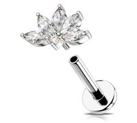 OUFER Piercing Helix Lotus Fleur Oreille Conch 16G Avant Cartilage Boucles d'Oreille Bijou 316L Acier Chirurgical 6mm Argent Filetage Interne Piercing Labret Lèvre Tragus Bijou pour Femmes