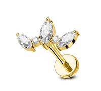 OUFER Piercing Nez Titane Bijou Helix Sans Filetage Conch Tragus Or CZ Transparent Piercing Labret Lèvre 6mm Dos Plat Hélix Boucles d'Oreille Cartilage pour Femmes