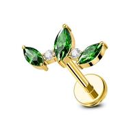 OUFER Piercing Nez Titane Bijou Helix Sans Filetage Conch Tragus Or Émeraude CZ Piercing Labret Lèvre 6mm Dos Plat Hélix Boucles d'Oreille Cartilage pour Femmes