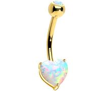 OUFER Piercing Nombril Or 14K Carats avec Zircone Cubique ou Opale en Forme de Cœur Anneau Nombril Piercing Ventre Bijoux de Piercing Corps Femme 14G