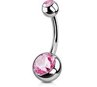 OUFER Solid Titanium Belly Bars 14G Navel Rings Grade 23 Titanium Ball Double Blue Gem 1.6mm Belly Piercing Jewellery