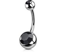 OUFER Solid Titanium Belly Bars 14G Navel Rings Grade 23 Titanium Ball Double Blue Gem 1.6mm Belly Piercing Jewellery