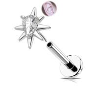 OUFER Titane Helix Piercing Bijoux 18G Étoile à Huit Branches Dos Plat Boucles d'Oreilles Piercing Tragus Conch 6mm Sans Filetage Lèvre Labret Piercing Bijoux Argent Nez Stud pour Femme