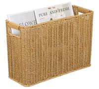 OUFGXZL Porte-revues tissé à la Main, Panier à Magazines étroit et Haut en Osier, Porte-revues en rotin Naturel, bac de Rangement rectangulaire for la Maison et Le Bureau (15 x 6 x 10'')