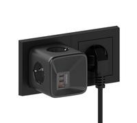 OUFUYU Multiprise Cube Chargeur USB Secteur 33W, Prise Multiple Murale avec 4 Prises 4000W Chargeur Rapide 2 USB C 1 USB A, 7 en 1 Bloc Multiprise pour Bureau Maison Voyage, Noir