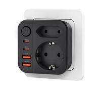 OUFUYU Multiprise Murale USB C PD 33W, 7 en 1 Prise Secteur Multiple Bloc USB 4 Prises 4000W 2 Port USB-C, 1 Ports USB-A Chargeur USB pour Bureau, Cuisine et Chambre, Noir