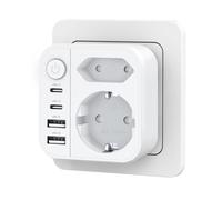 OUFUYU Prise Multiple 6-en-1, Multiprise avec 2 Ports USB A & USB C, Prise Murale avec Interrupteur (4000W/16A), Double Prise pour Maison/Bureau/Voyage